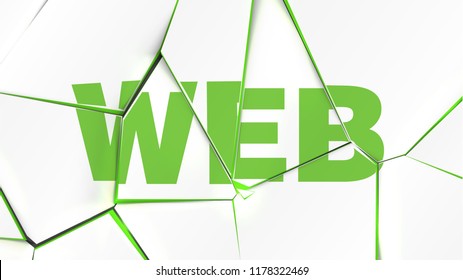 Word of 'WEB' on a broken white surface, vector illustration