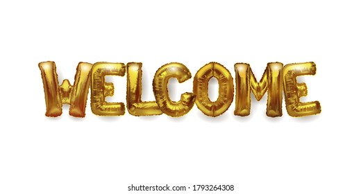 Word Welcome English Alphabet Golden Balloons Stock Vector (Royalty ...