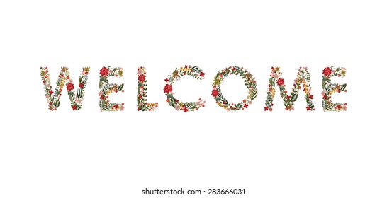 Word Welcome Lined Flowers Leaves Editable Stock Vector (Royalty Free ...