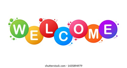 The word Welcome. Vector banner with the text colored rainbow. Vector stock illustration.