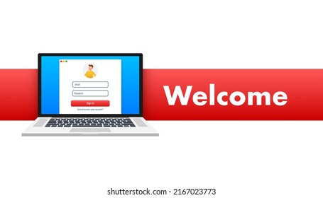 The word Welcome. Vector banner with the text colored rainbow. Vector stock illustration