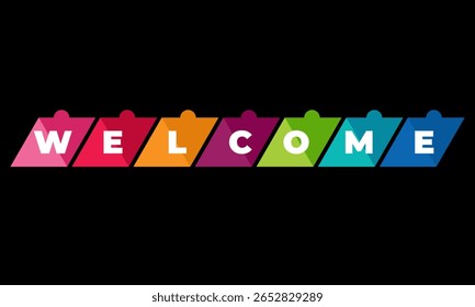 The word WELCOME with vibrant color gradients across each letter, set against a sleek dark background. This bold and modern design is perfect for digital displays or presentations 