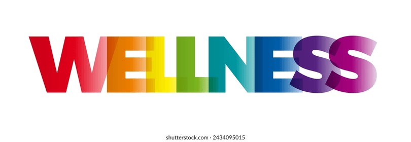 La palabra Bienestar. Banner vectorial con el texto de color arco iris.