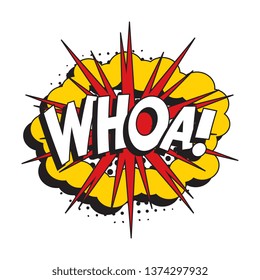 word 'whoa!' in vintage comic speech bubble with halftone dotted shadow on white background. retro vector pop art illustration easy to edit and customize. eps 10