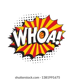 word 'whoa!' in vintage comic speech bubble with halftone dotted shadow on white background. retro vector pop art illustration easy to edit and customize. eps 10