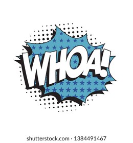 word 'whoa!' in vintage comic speech bubble with halftone dotted shadow on white background. retro vector pop art illustration easy to edit and customize. eps 10