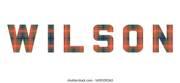 The word "Wilson" composed of letters from Wilson tartan.