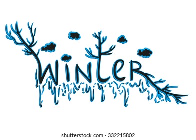 Word winter - hand draw style vector object. Stilyzed letters.