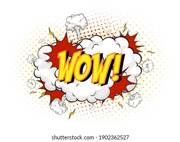 Word Wow on comic cloud explosion background illustration