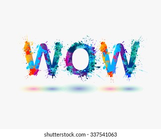 Word WOW. Rainbow splash paint sign