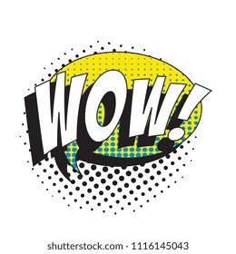 word wow! in retro comic speech bubble with halftone dotted shadow