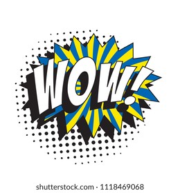 word wow in retro comic speech bubble with halftone dotted shadow