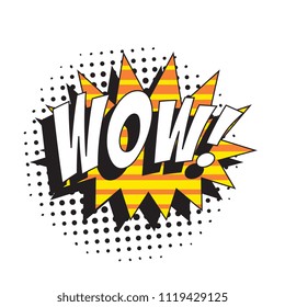 word wow in retro comic speech bubble with halftone dotted shadow