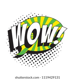 word wow in retro comic speech bubble with halftone dotted shadow