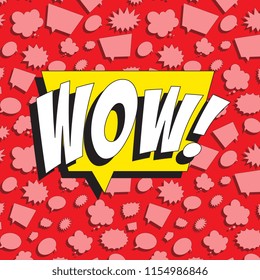 word wow! in retro comic speech bubble on colorful background with different speech bubbles
