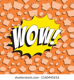 word wow! in retro comic speech bubble on colorful background with different speech bubbles