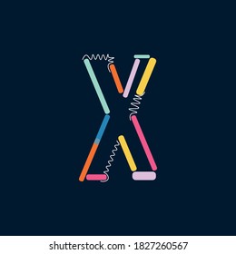 Word X Modern abstract shapes and lines colorful vector alphabet