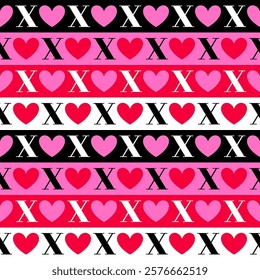 Word "XOXO" with heart seamless striped pattern design for valentine’s day background.