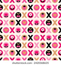 Word "XOXO" typography design seamless pattern background design for valentine’s day.