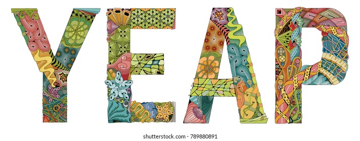 Word YEAP. Vector decorative zentangle object