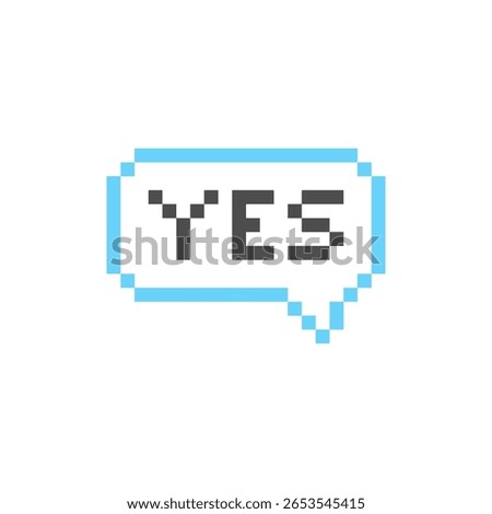 Word yes in 8bit text bubble. Pixelated text with a positive response in message box. y2k speech bubble icon with confirmation. Vector illustration
