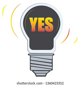 the word yes in lamp Light vector icon, flat graphic symbol, vector illustrator