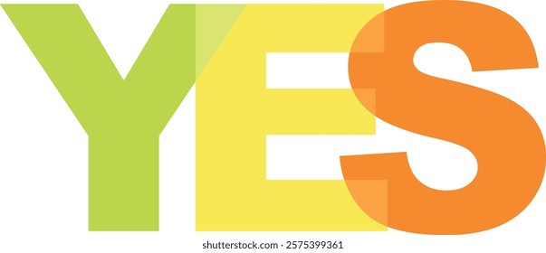 word YES various pastel color isolated on white background