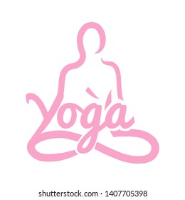 word yoga and abstract human figure