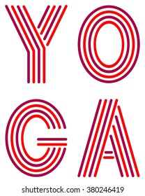 the word yoga in al two colored stripy font