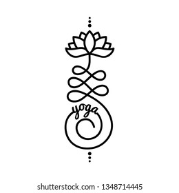 Word yoga and Buddhist symbol for life path with lotus flower 