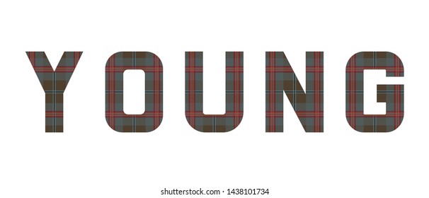 The word "Young" composed of letters from Young tartan. 