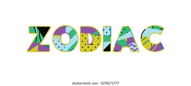 The word ZODIAC concept written in colorful abstract typography. Vector EPS 10 available.