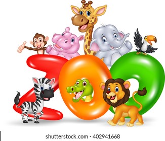 Word zoo with cartoon wild animal africa