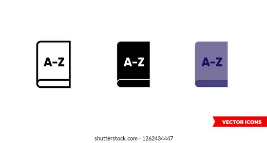 Wordbook filled icon of 3 types: color, black and white, outline. Isolated vector sign symbol.