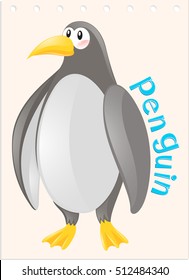 Wordcard for cute penguin illustration