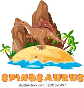 Wordcard design for spinosaurus on island illustration