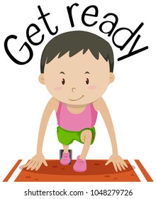 Wordcard For Get Ready With Boy At The Start Of The Race Illustration