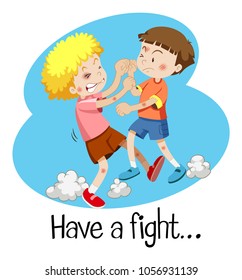 Wordcard for have a fight with two boys fighting illustration