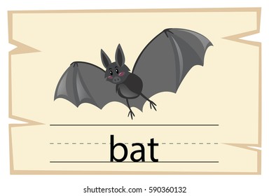 Wordcard template for word bat illustration