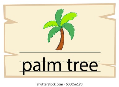 Wordcard template for word palm tree illustration