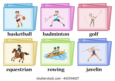 Wordcards for many sports illustration