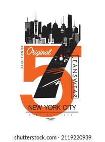 wording 75 with city print, Vector illustration on the theme of New York City, Brooklyn. Typography, t-shirt graphics, poster, print, banner, flyer, postcard, NYC Original slogan with city