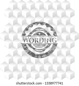 Wording grey badge with geometric cube white background