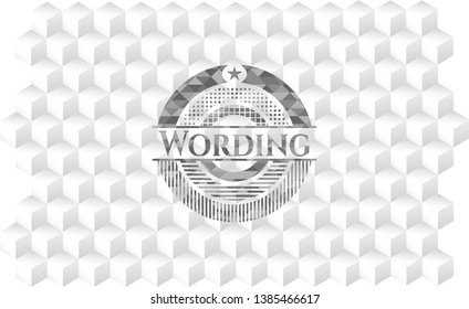 Wording grey emblem with geometric cube white background