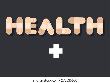 wording "Health" typography letter plaster flat design vector