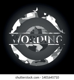 Wording on grey camouflaged pattern