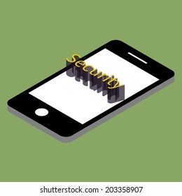 Wording Security on Smart phone vector illustration vintage color