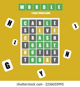 Wordle A daily word game,puzzle wordle vecter,word quiz word ploblem,Board game puzzle hints, yellow green white isolate object