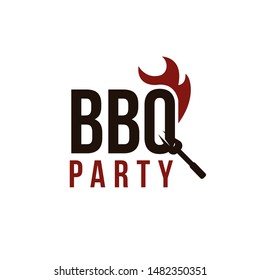 Wordmark Barbeque logo vector template on white background, bbq with fork on Q and fire logo design