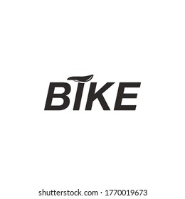 Wordmark of BIKE logo vector template with bicycle saddle seatpost on i letter